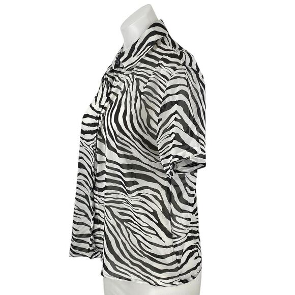 Princess Polly Black White Zebra Animal Print Short Sleeve Button Up Shirt Top 6 - Picture 2 of 5